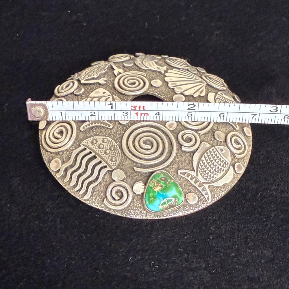 Alex Sanchez heavy gauge Silver and Royston Turquoise Seed Box with Sea Motifs - Picture 5 of 7